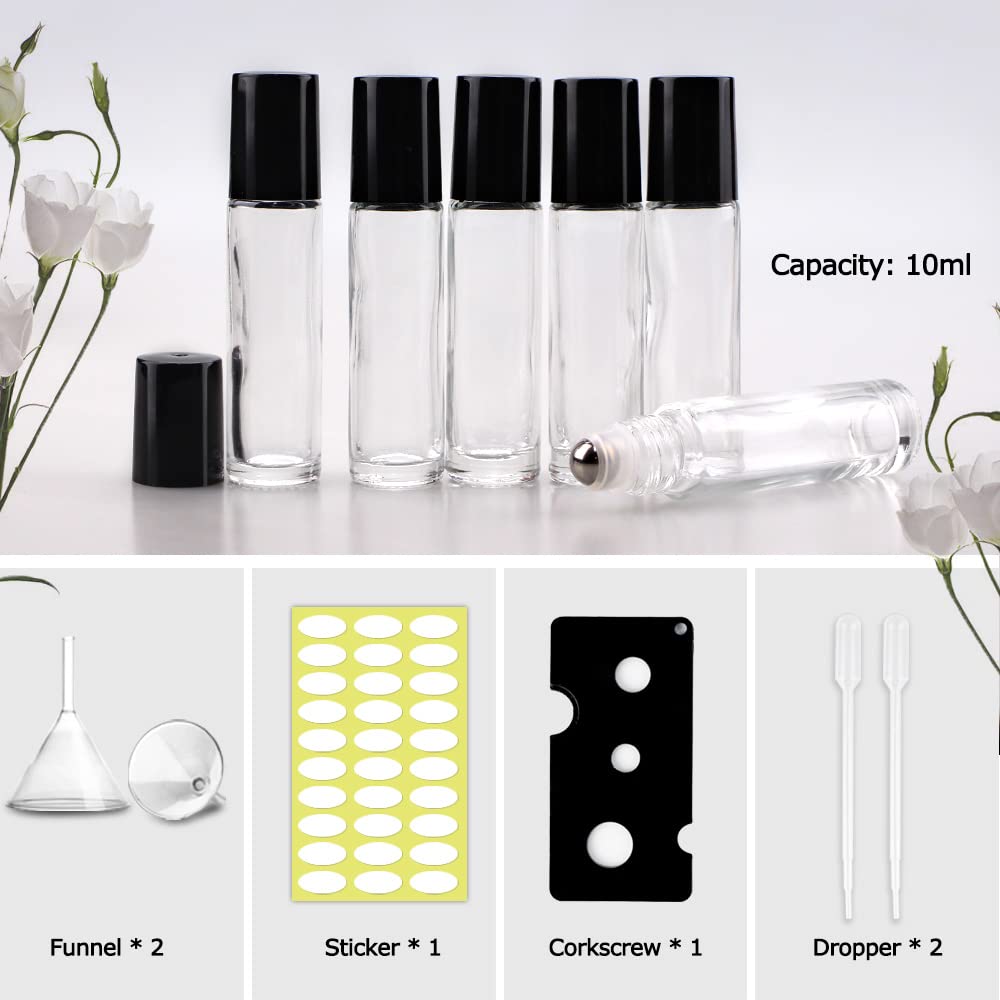 Sungwoo 12 Pack Essential Oil Roller Bottles, 10Ml Clear Glass Roller Bottles With Stainless Steel Roller Balls And Caps For Tra